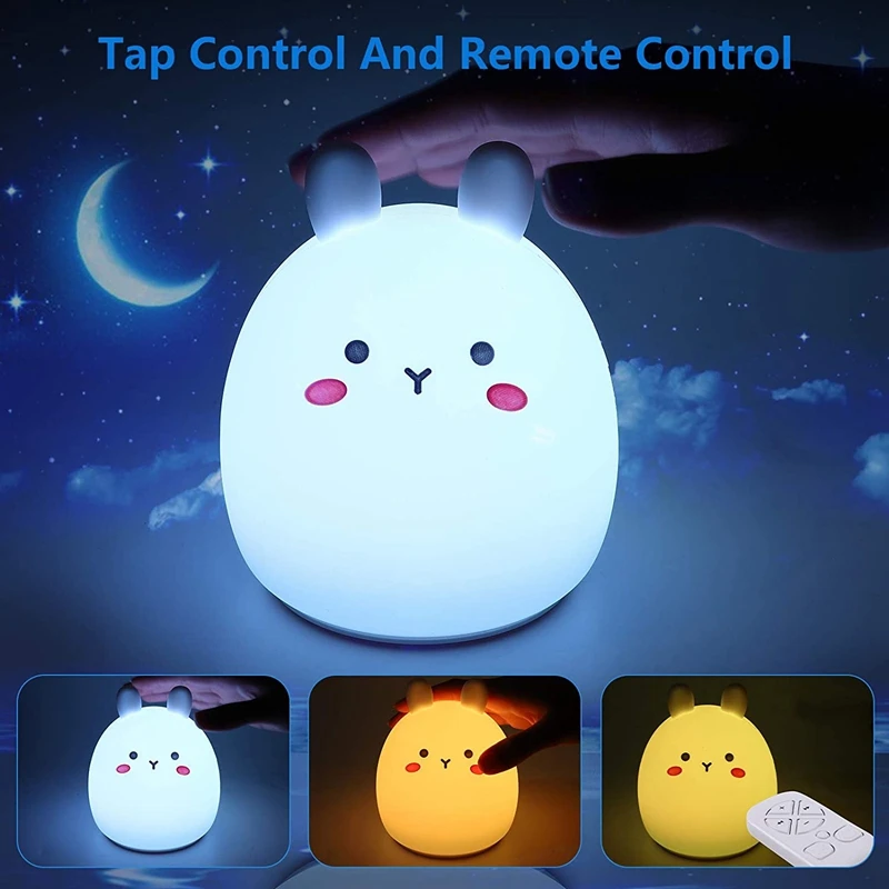 Coelho portátil LED Night Light para crianças, luz bonito do bebê, lâmpada de silicone para criança, mulheres, meninas adolescentes, multi-color