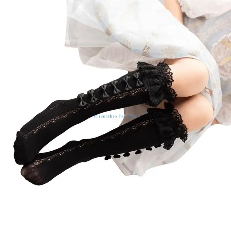 F1CB Delightful Bowknot Knee High Socks for Kids Girls Under Knee Length Stockings