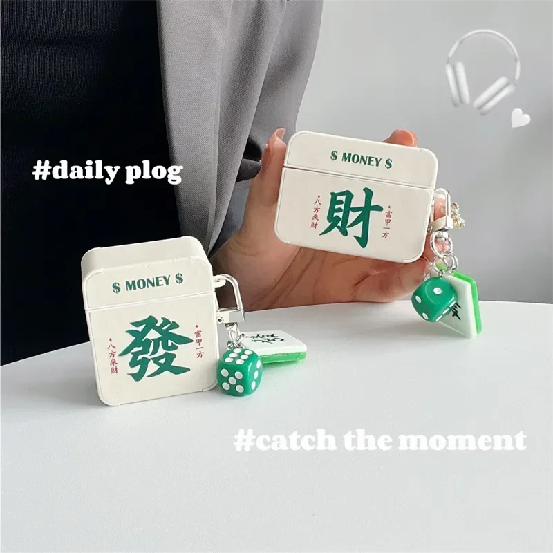Mahjong Pendant Case for AirPods 4 Airpod 1 2 3 Pro Pro2 Bluetooth Earbuds Charging Box Protective Earphone Case Cover