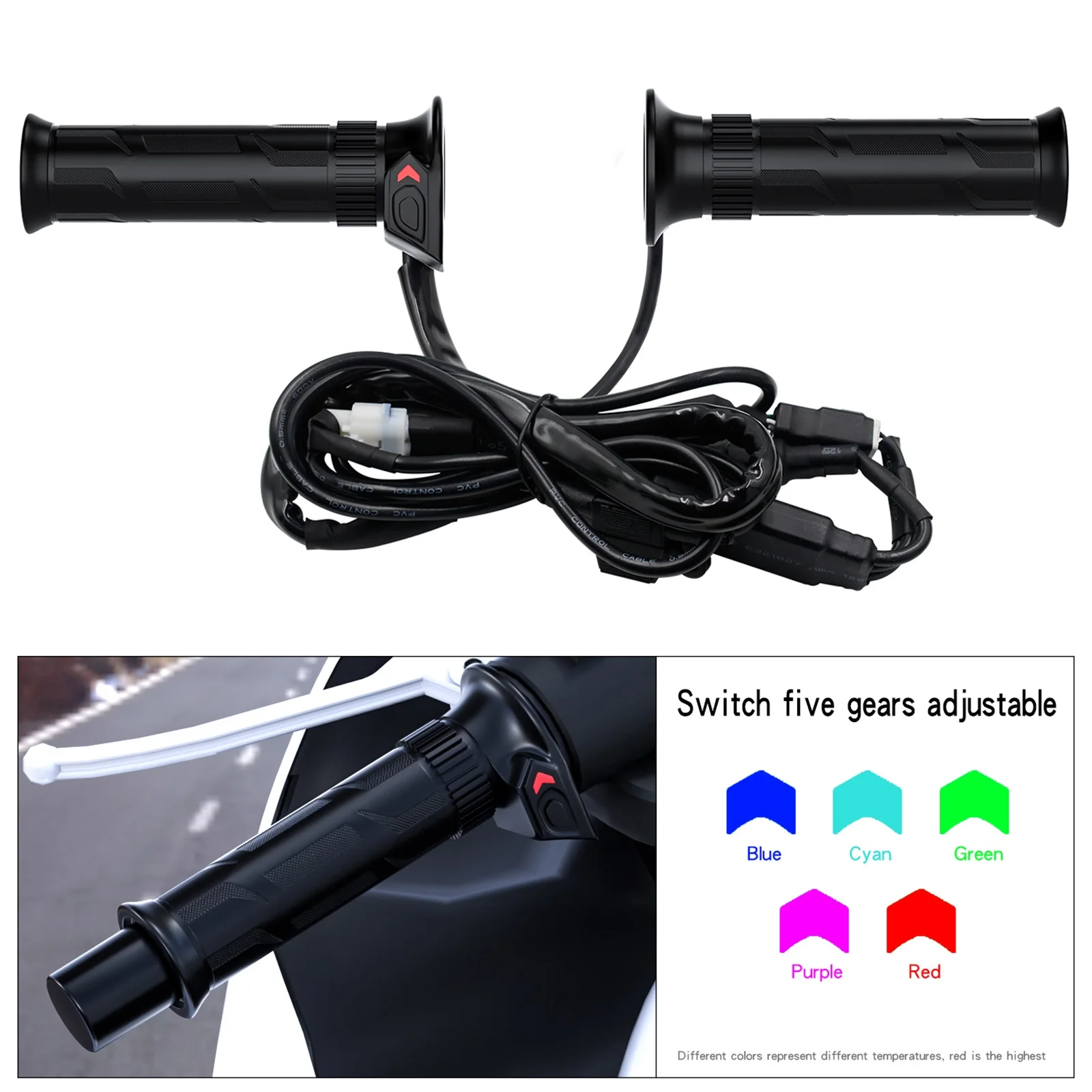 

2Pcs DC12V Motorcycle Heated Handle for ATV 5-Gear Heating Handgrips Scooter Grip Heater Bar Warmer Scooter Tuning Waterproof