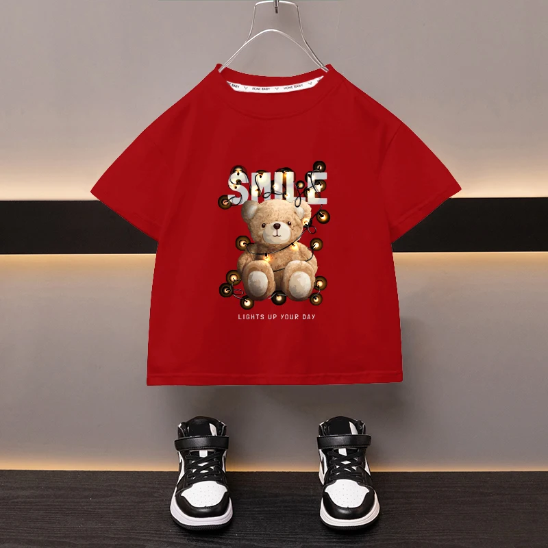 T-shirt gráfica infantil de desenho animado, algodão, trendy tees, respirável, swicking de suor, esportes, meninos, meninas, crianças, verão, novo