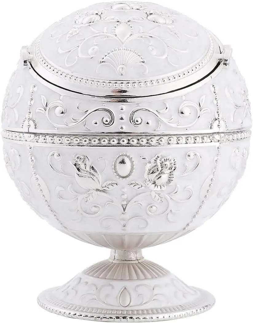 

Windproof Ashtray with Lid, Portable Metal Smoking Holder, Unique Gift for Men Women, Silver White Rose