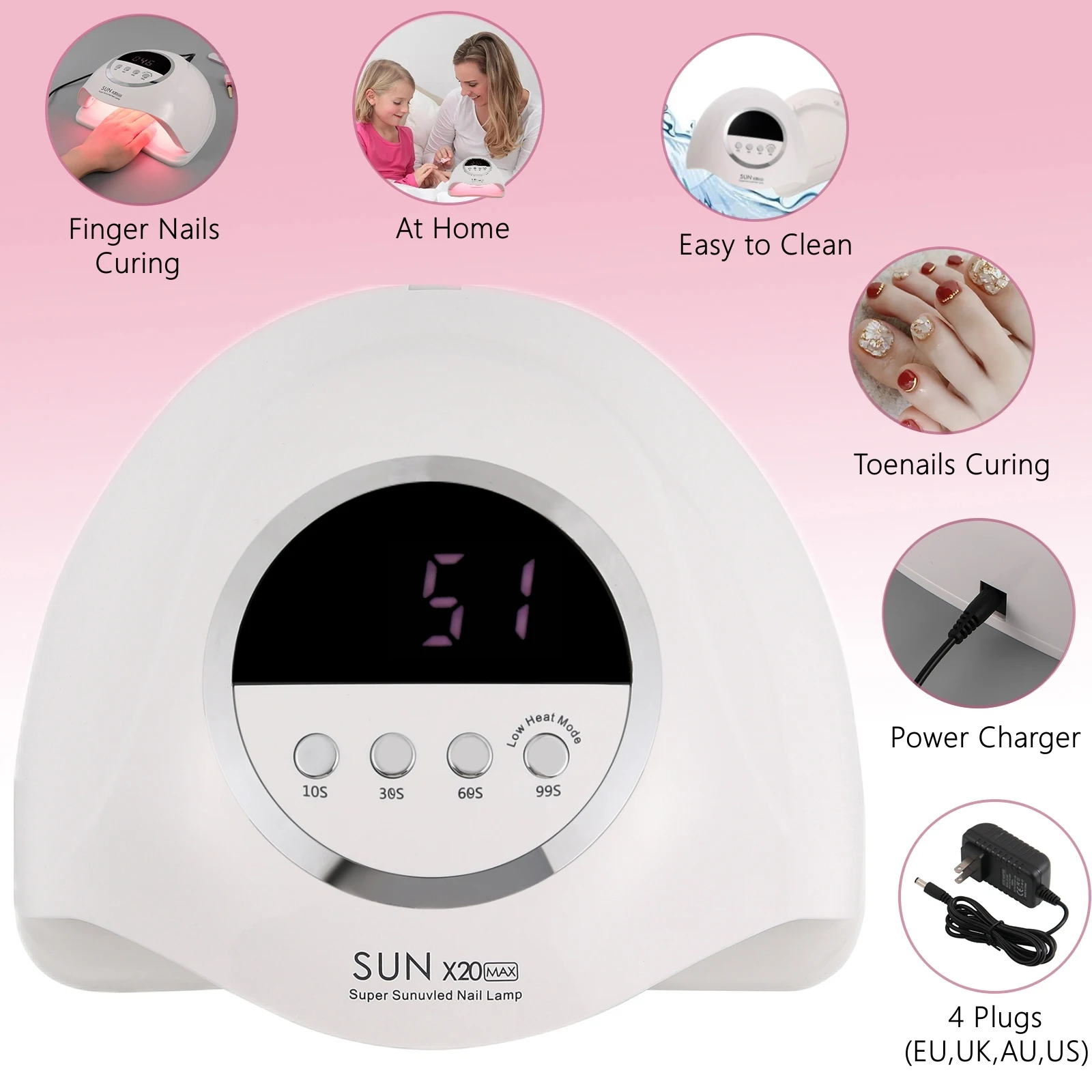 SUN X20 MAX UV lâmpada LED unha para gel unha polonês, secador de unhas profissional luz com temporizador, sensor automático, ferramenta de arte, 72 LEDs