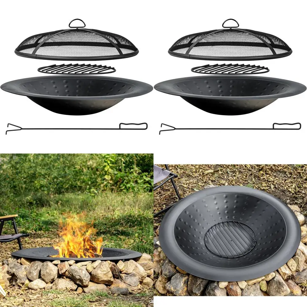 

35 Steel Fire Pit Bowl with Spark Screen & Poker, Ideal for Outdoor Wood Burning Fireplaces
