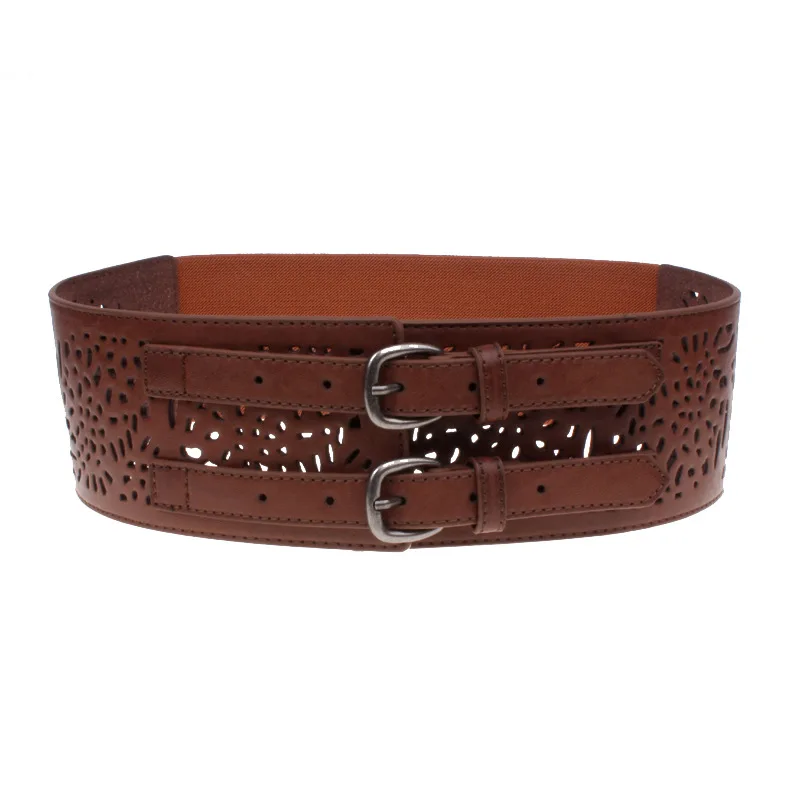 المرأة موضة الجوف خارج خمر بولي Leather الجلود مطاطا مشد الإناث Cummerbund معطف حزام فستان Decration حزام عريض J347