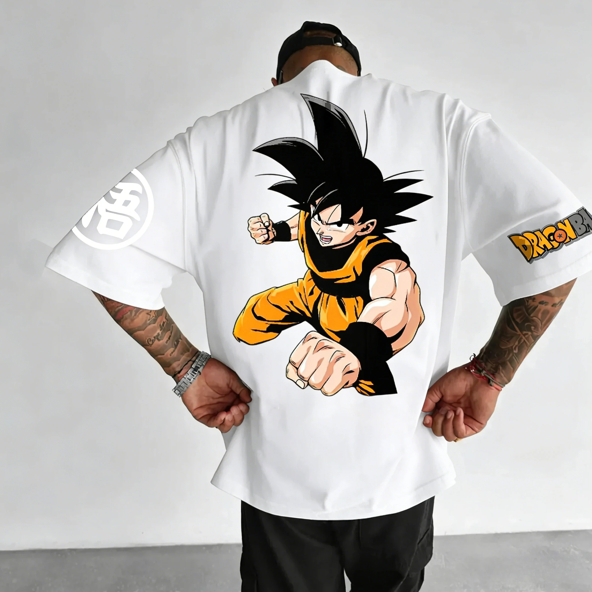 Dragon Ball Anime Goku em torno do pescoço de manga curta 2026 verão americano masculino solto e respirável esportes camiseta de algodão