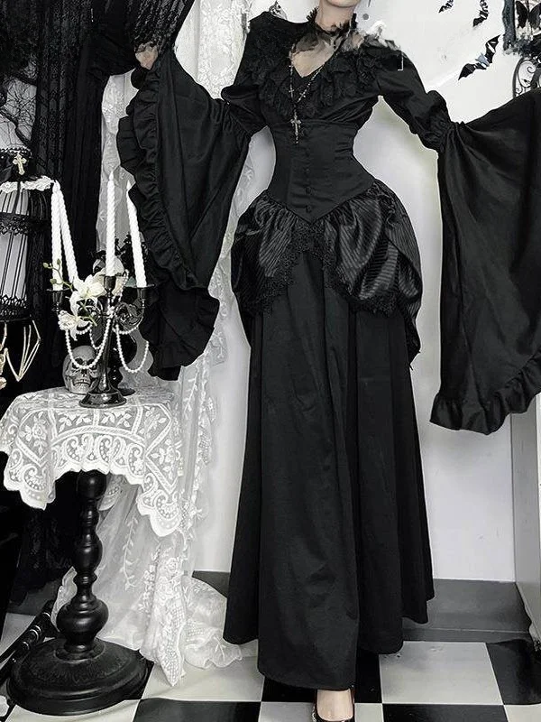 Taille haute f jupe grande Lolita Sle Fro décontracté jupe longue t-shirt quart Sve coupe ajustée autre tissu dames jupe