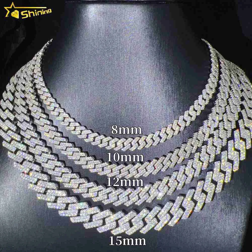 

Iced Out Vvs Moissanite 2 Rows Miami Gold Cuban Chain Necklace 925 Sterling Silver Diamond Moissanite Cuban Link Chain