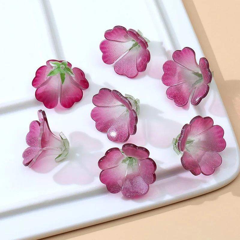 Wholesale 50pcs/lot color print cartoon flowers shape acrylic beads diy jewelry garment hair accessory