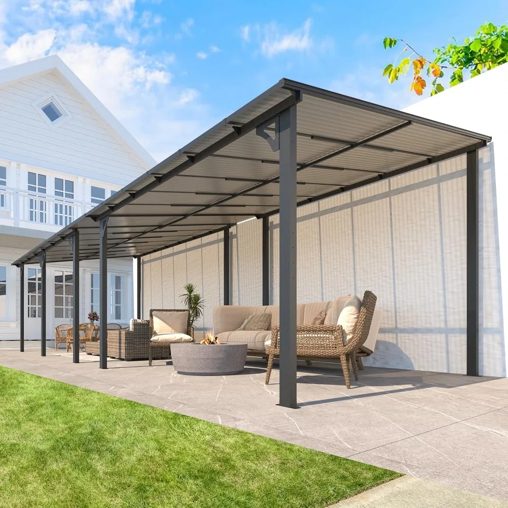 

26' x 10' Gazebo for Patio, Large Wall-Mounted Hard Top Lean-to Gazebo Pergola with Roof 10' x 26' on Clearance