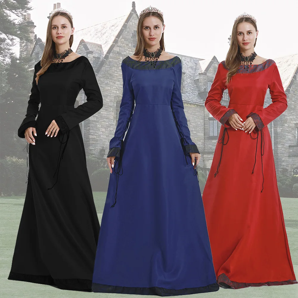 

Halloween Women's Retro Palace Dress Long Sleeve Cosplay Victorian Medieval Costume Royal Noble Carnival Party Performance Suit