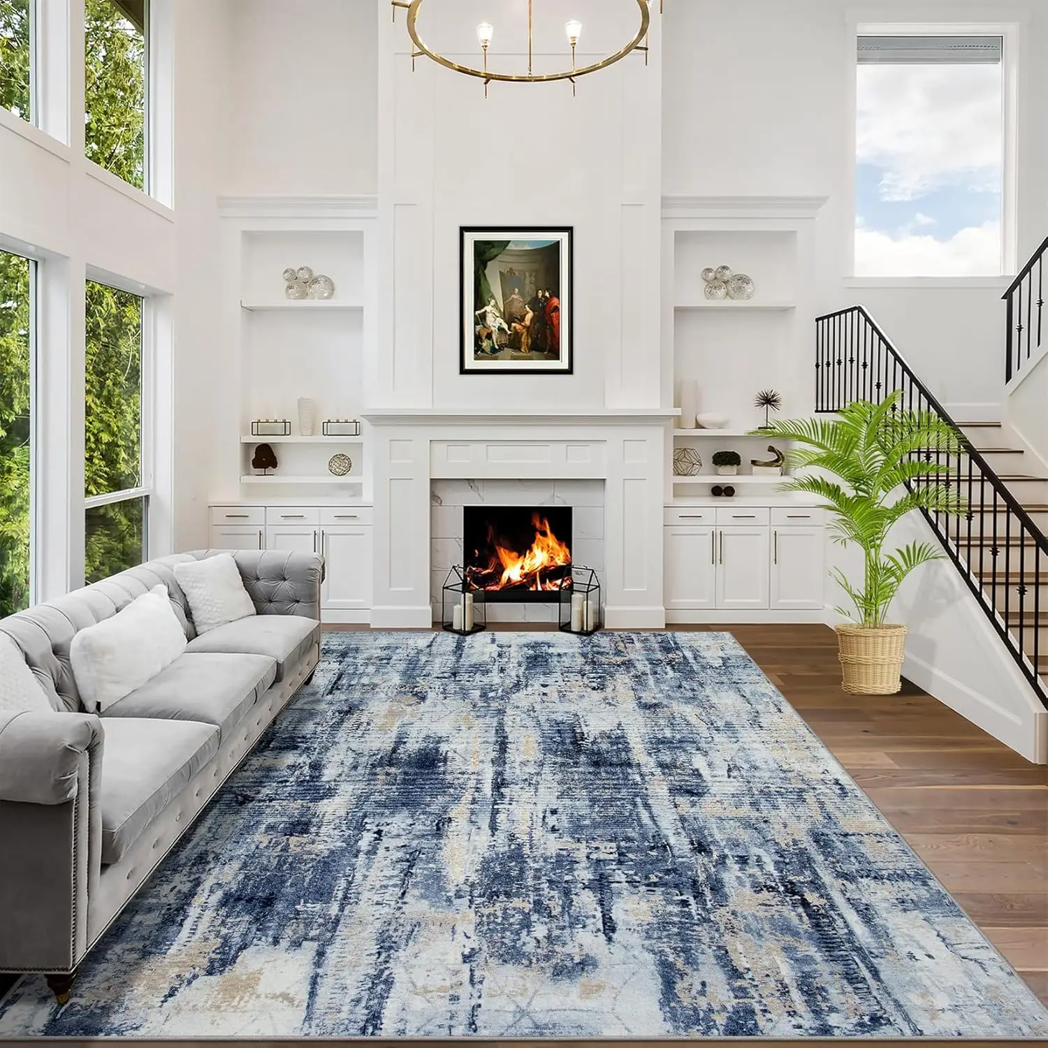 

10X14 Area Rugs Washable Rug: Modern Abstract Living Room Rug Soft Anti-Skid Thin Carpet Indoor Floor Non-Shedding Carpets For