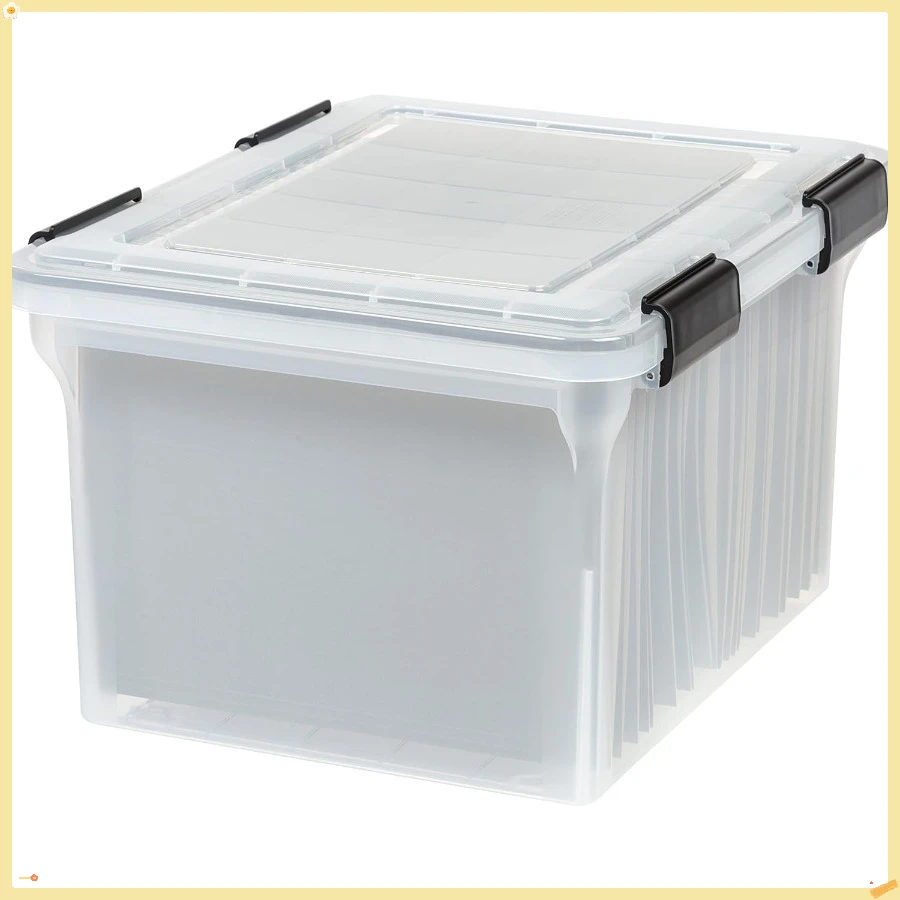 Plastic File Letter/Legal, Water Resistant Document Box, Durable Lid, Seal w/Secure Latching Buckles, Stackable, Nestable