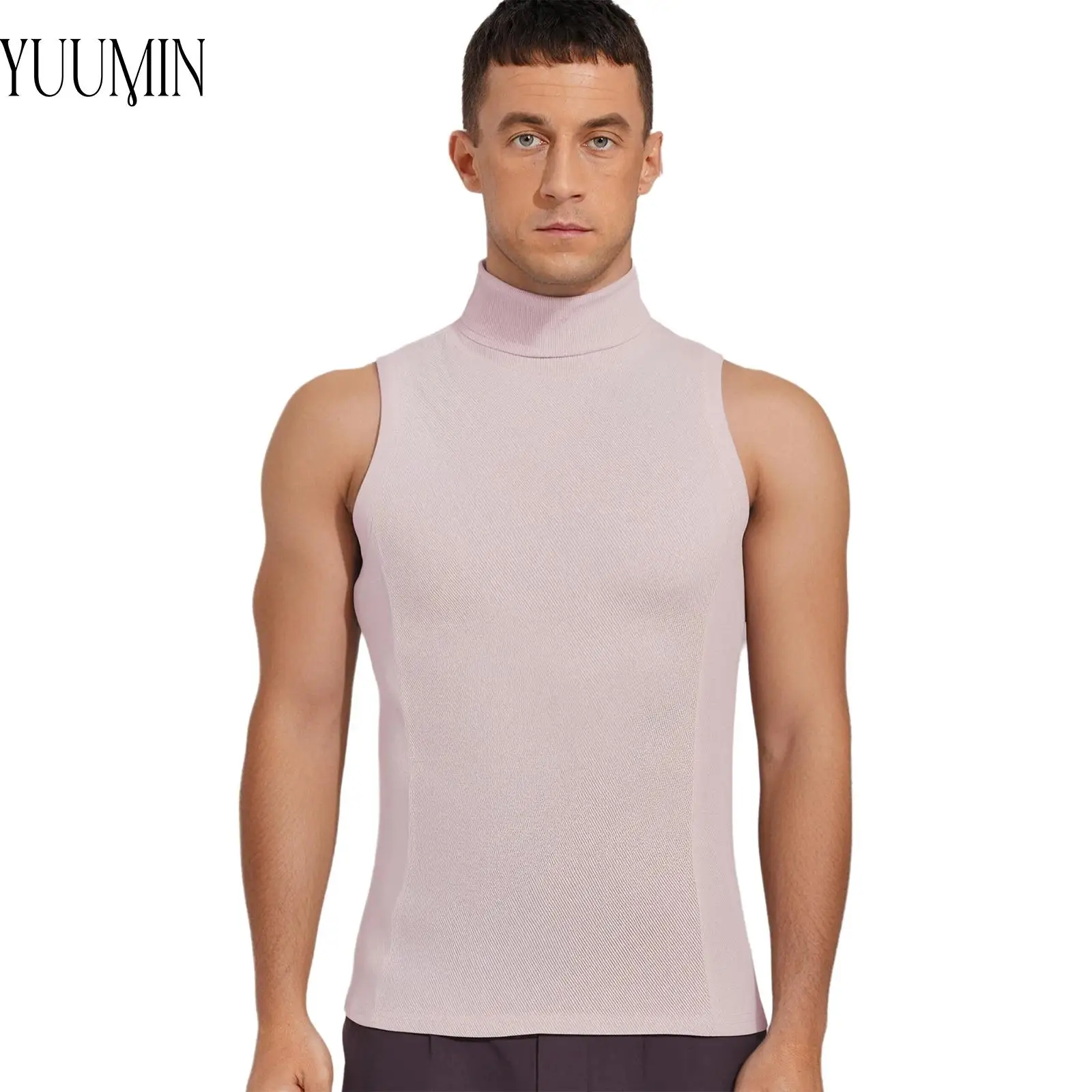 

Mens Adult Turtleneck Sleeveless Ribbed T-shirt Vest Casual Solid Color Slim Fit Pullover Tops for Pub Nightclub Music Festival