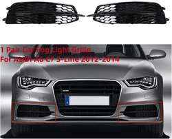 Glossy Black Front Bumper Fog Lamp Grille For AUDI A6 C7 S-Line 2012 2013 2014 Pair Honeycomb Fog Light Grill Covers