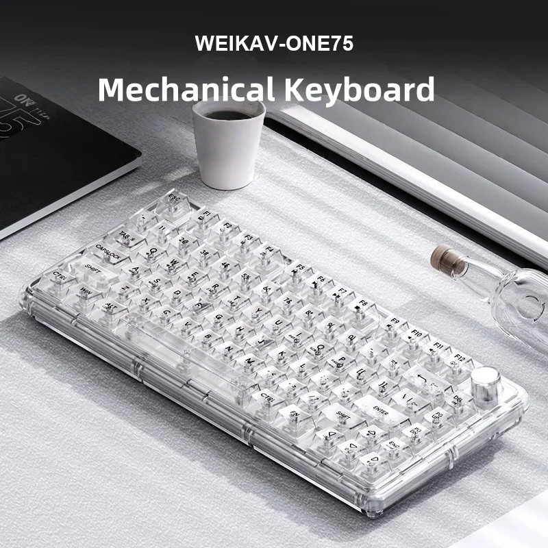 

WEIKAV ONE75 Wireless Mechanical Keyboard RGB Transparent 3 Mode GASKET Hot Swappable Customized Knob for Gaming And Office