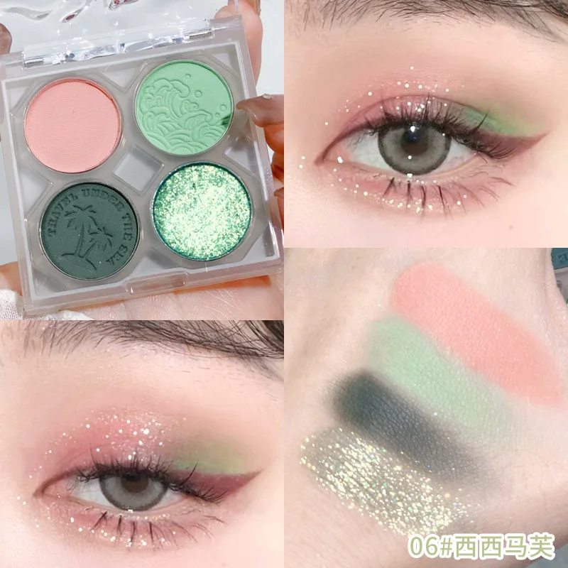 Maquiagem Sombra com Pequeno Prato para Meninas, Glitter, Pérola, Fosco, Coração, Estudantes, Acessível, Novo, 4 Cores, 2024