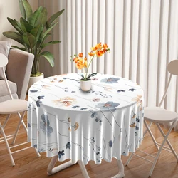 1 Piece Simple Elegant Light Colored Floral Circular Tablecloth Waterproof Terrace Table Cover Bohemian Style 63 inch Tablecloth