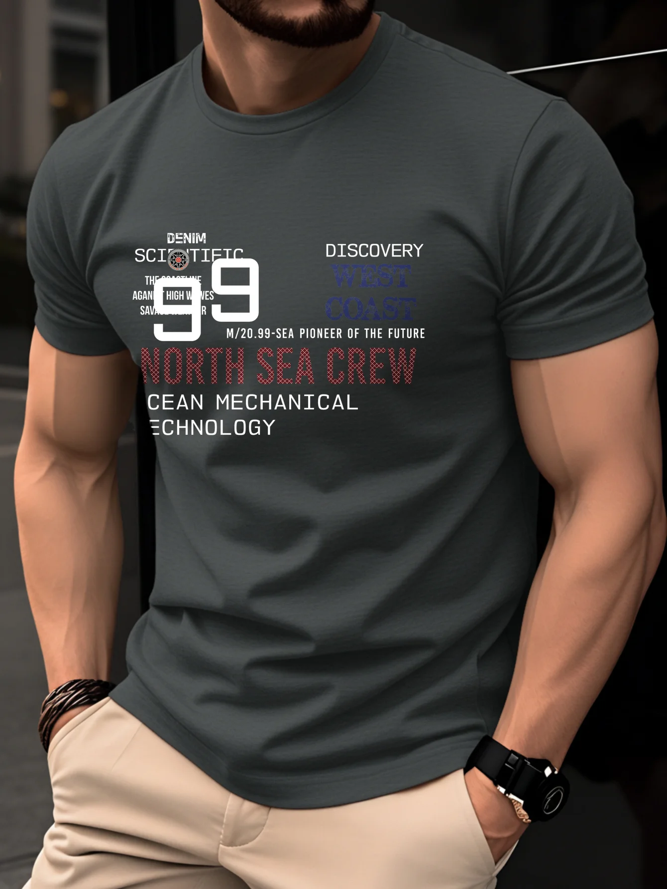 Men's summer 100% pure cotton fashionable casual letter combination printed loose round neck short sleeved T-shirt top