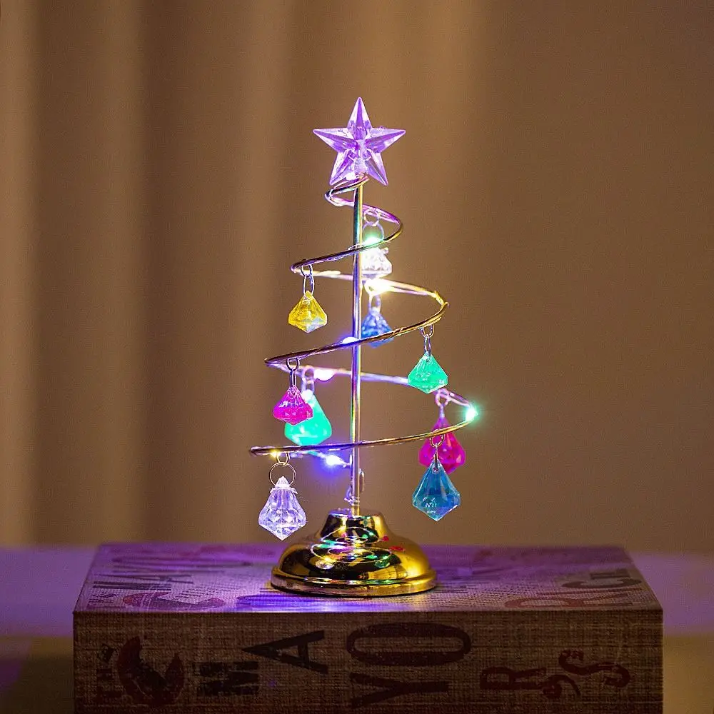 Crystal Pendant Christmas Tree Lamp 3 Size Optional LED Luminous Night Light Electroplated Iron Scene Ornament Desk Lamp Gift