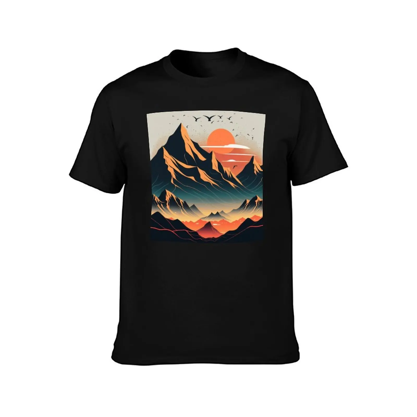 Retro Futuristic Mountain T-Shirt Active Wear Sports for Men T-Shirt
