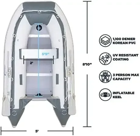 Newport 8ft 10in shkh vz.77 nafukovací sport citlivý dinghy loď - 3 osoba - 10 koňská síla - USCG jmenovité, white/gray