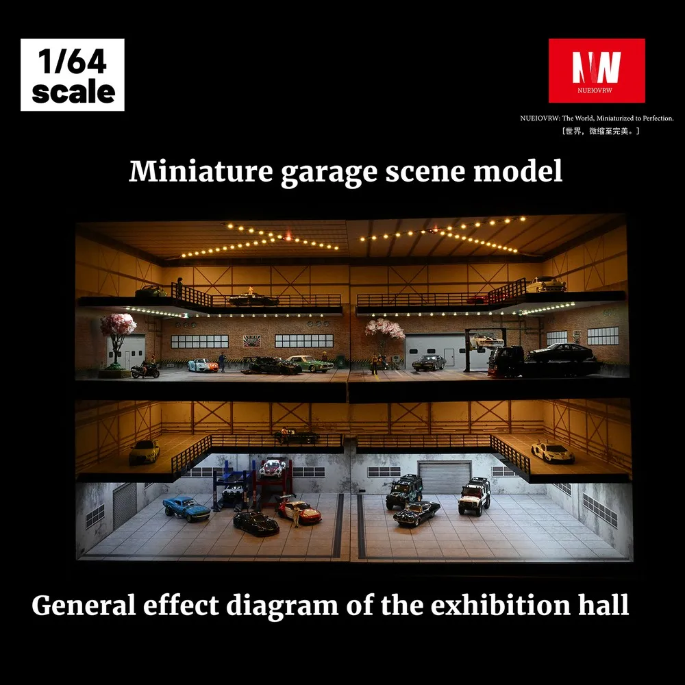 

Diorama 1/64 Car Garage Model 3LED Modes Parking Lot Model City Showroom Scene Case Models