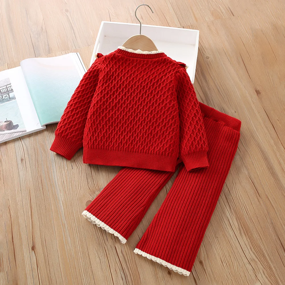 Girls Knitted Clothing Sets Spring Autumn 2026 Children Woolen Jersey Sweaters Coats Pants Princess Suit For Baby Outfits Kids 6