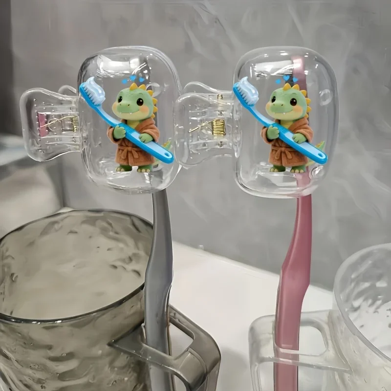 2pcs Dinosaur Holding a Toothbrush Portable Toothbrush Head Cover Suitable for Home Organization Travel Student Dormitory Use