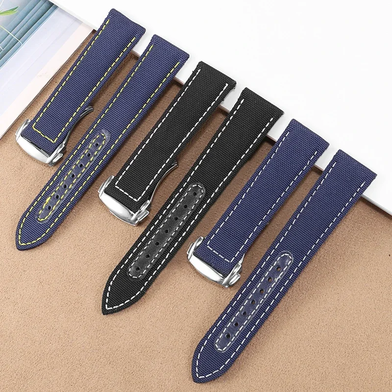 Nylon Canvas Cowhide Strap for Omega Speedmaster AT150 Gold Pin Captain New Seahorse 300 Folding 20mm