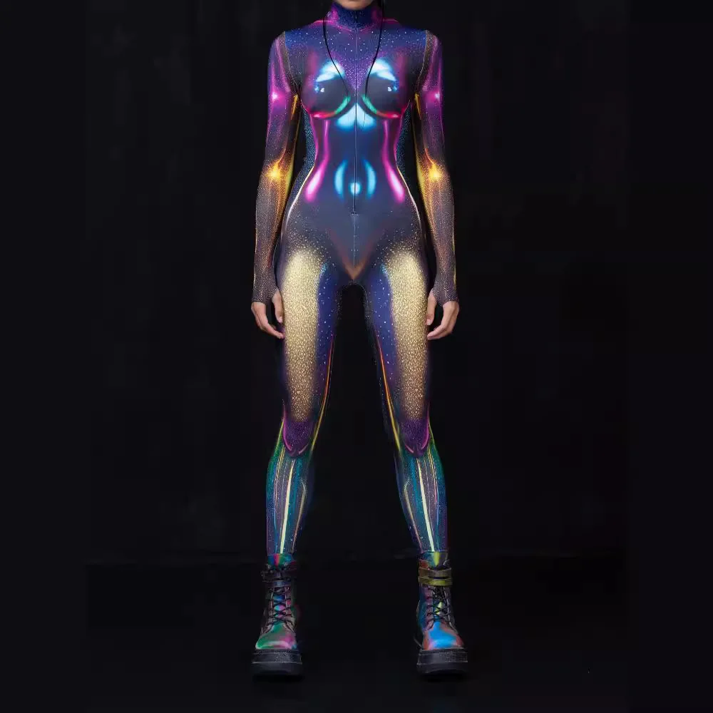 Halloween Bodysuits 3D Digital Printed Adult Cosplay Jumpsuit Costume Halloween Colorful Jumpsuit