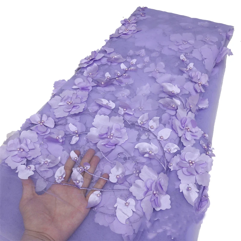 White 3D Bead Lace Fabric for Weddings