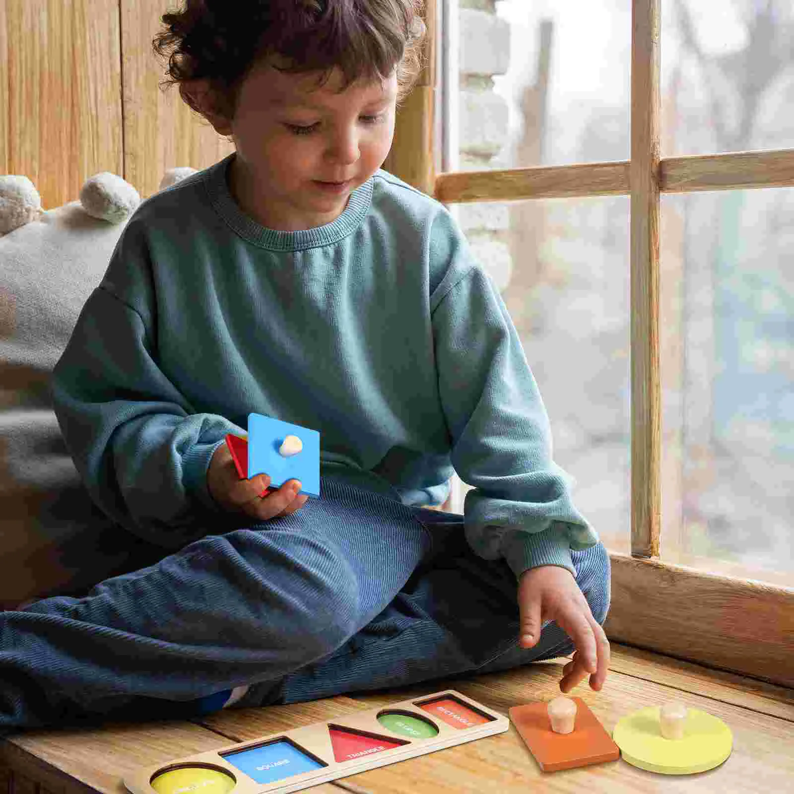 Tablero de sujeción de mano para educación temprana Montessori, rompecabezas de madera, clasificador de formas de clavija, juguete geométrico para niños