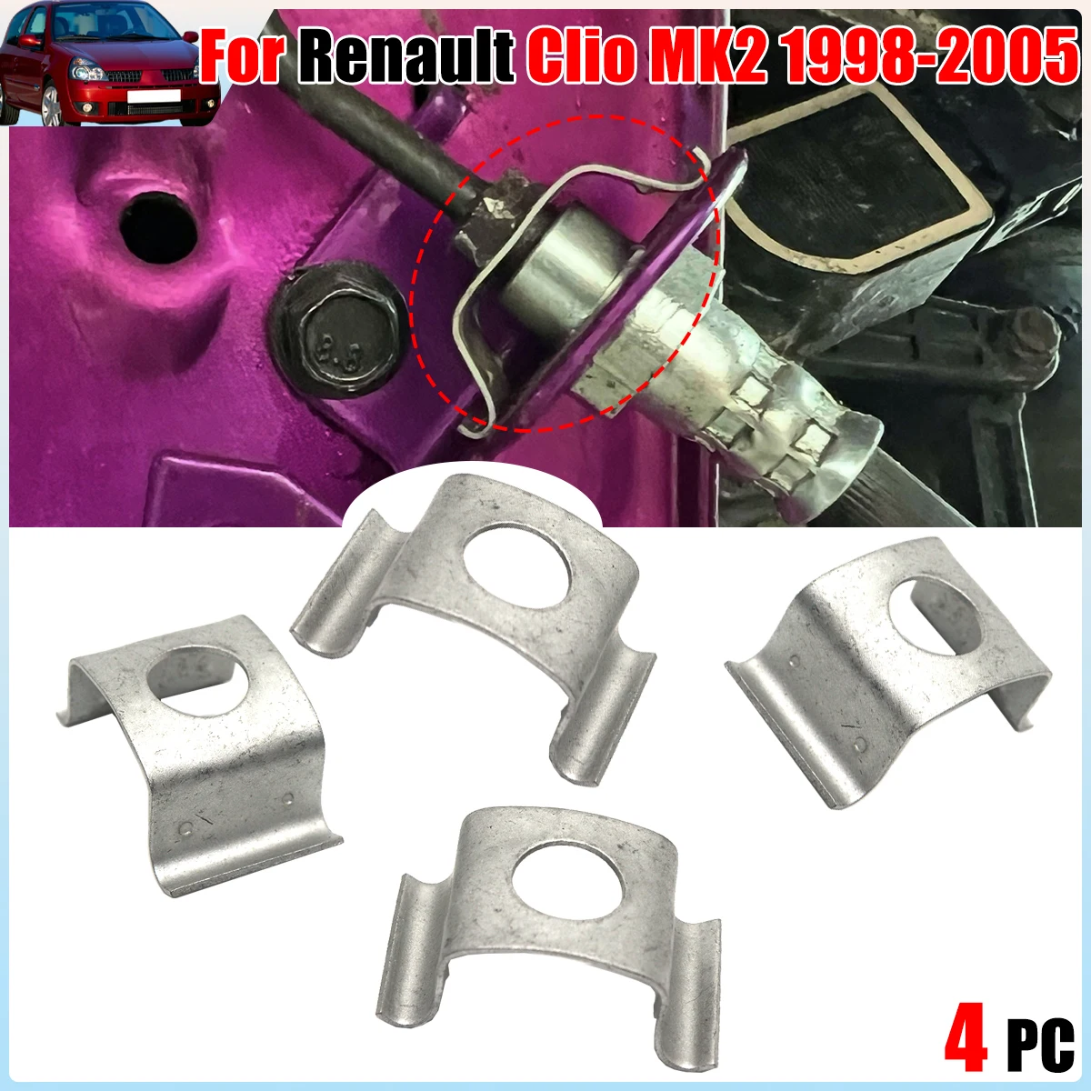 

Front Left Rear Right Car Brake Hose Line Fixing Securing Clips Bracket Retaining Rivets Spring For Renault Clio MK2 1998 - 2005