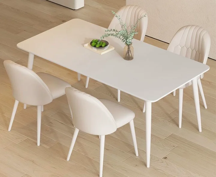 #Hot Sale Cream White PU Leather Dining Chair, Modern Nordic Stitched Backrest Side Chair for Home, Restaurant & Hotel