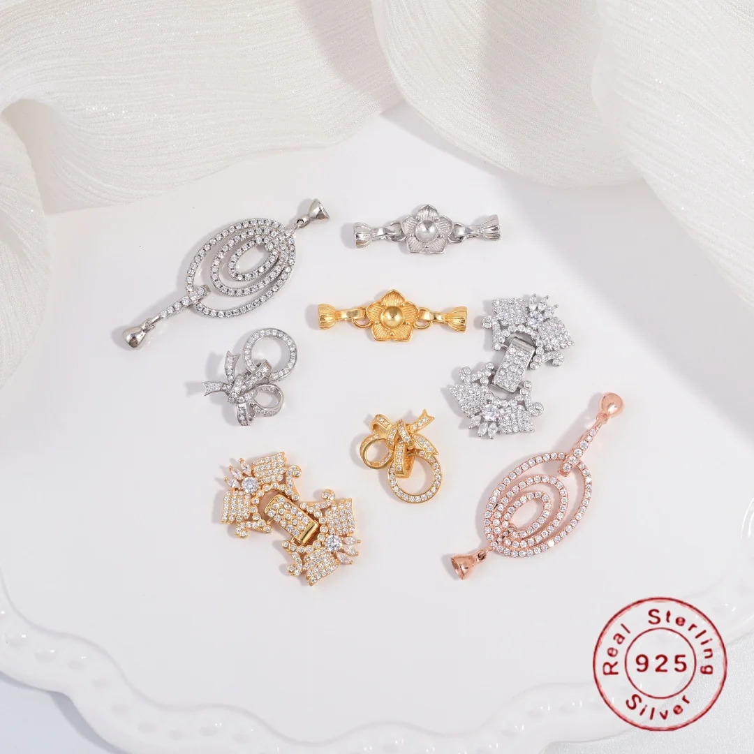 S925 Sterling Silver Inlaid Zircon Connecting Clasp DIY Hand-Woven Pearl Bracelet And Necklace Jewelry Accessories SK158