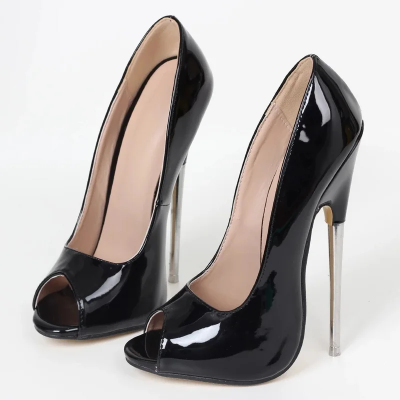 

CACA Fetish Peep Toe Stiletto 18cm High Heels,Women Pumps,Party Stage Dance Shoes,Slip On,Black Matt,Big 46,Customized Colors,