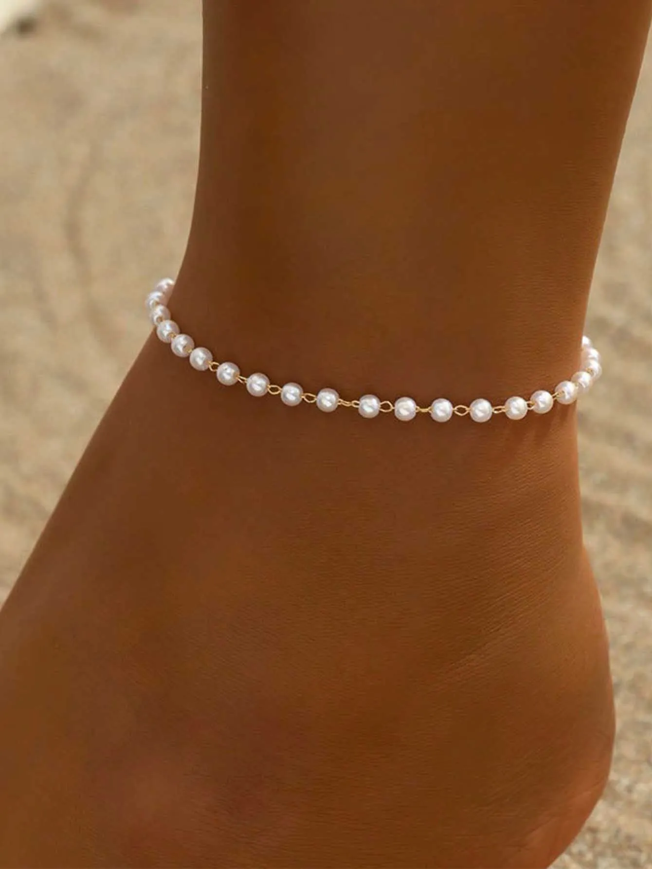 Pearl Chain Anklets For Women Girls Gold Color Imitation Pearl Stainless Steel Ankle Female Foot Leg Summer Beach Jewelry Gift