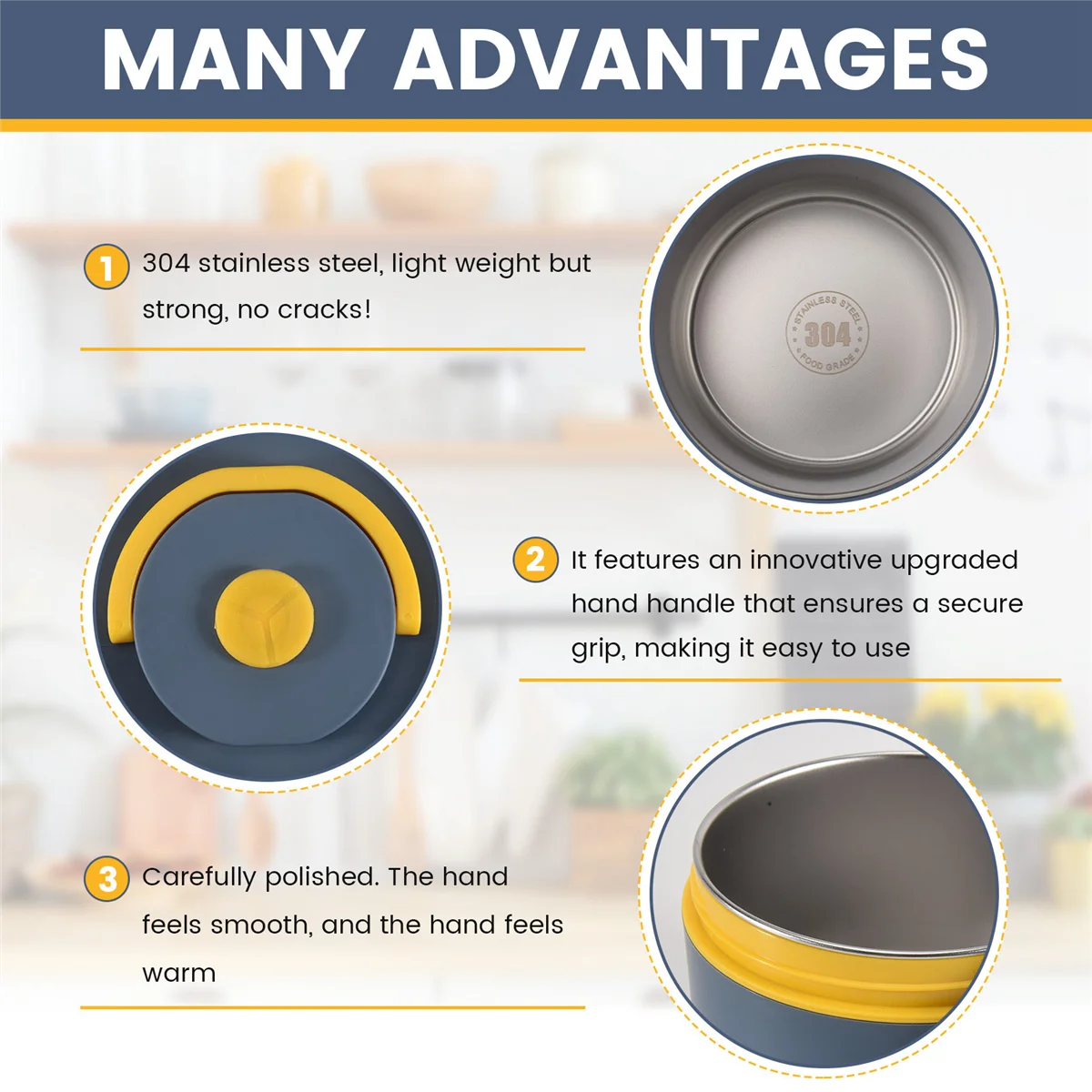 【Price Drop】Food Warm Lunch Container,Stainless Steel Thermal Lunch Container Portable Thermal Bento Box Food Container Blue C