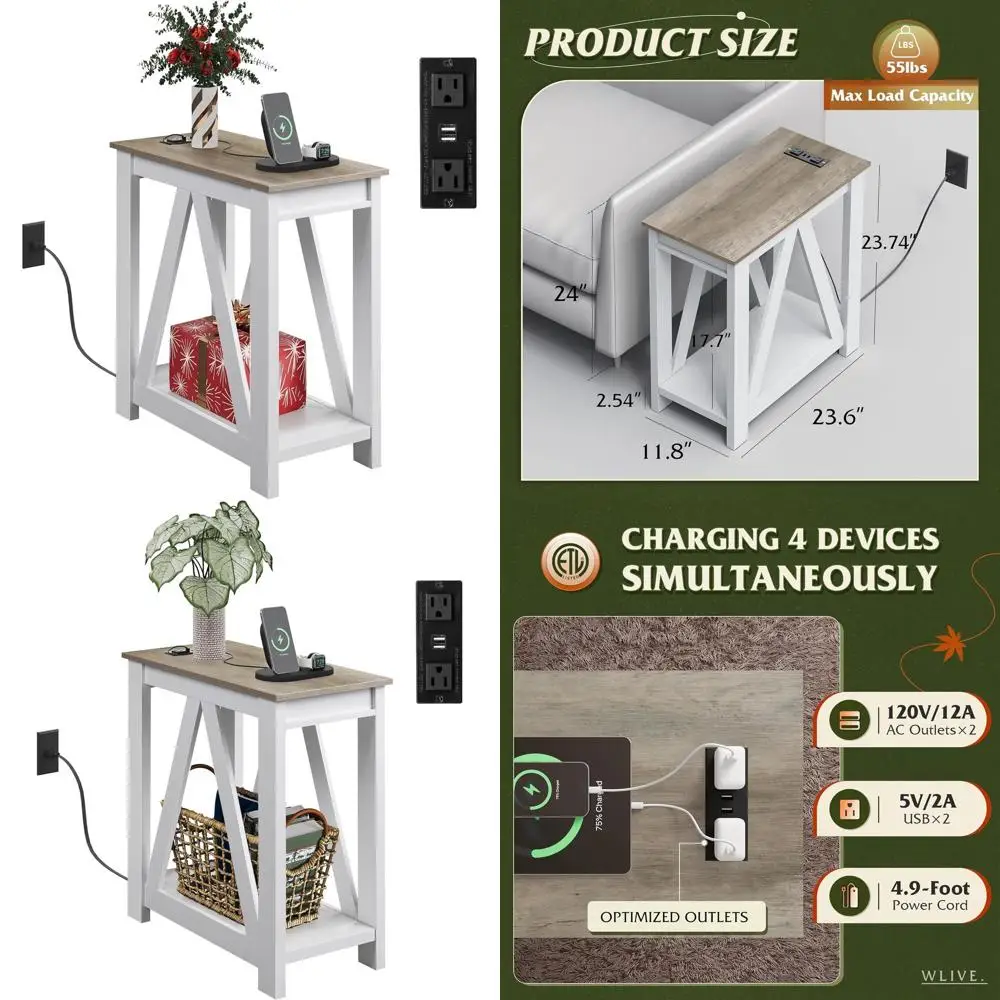 

Компактный приставной столик для дома с зарядкой, 2 USB и 2 розетки, 11.8x23.6x23.74