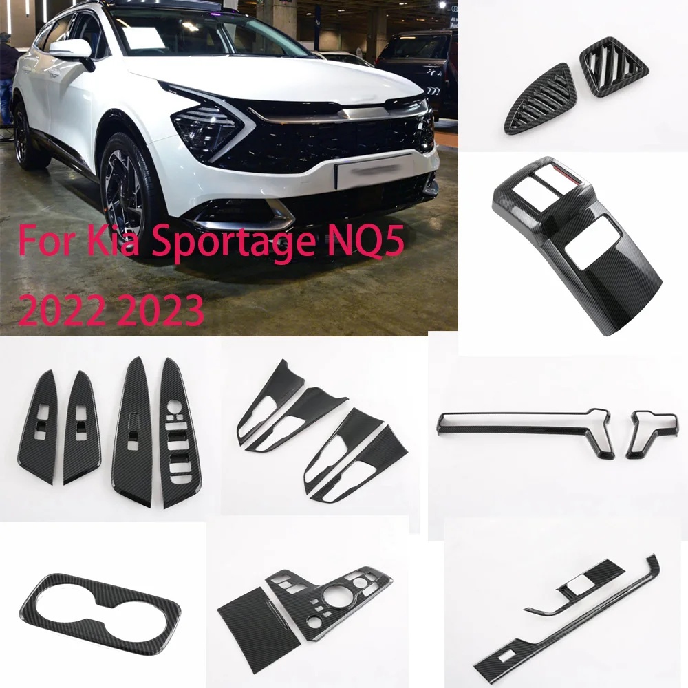 For Kia Sportage NQ5 2022 2023 Carbon Fiber Decoration Accessories window lift switch cover Hybrid GAS gear shift panel cover