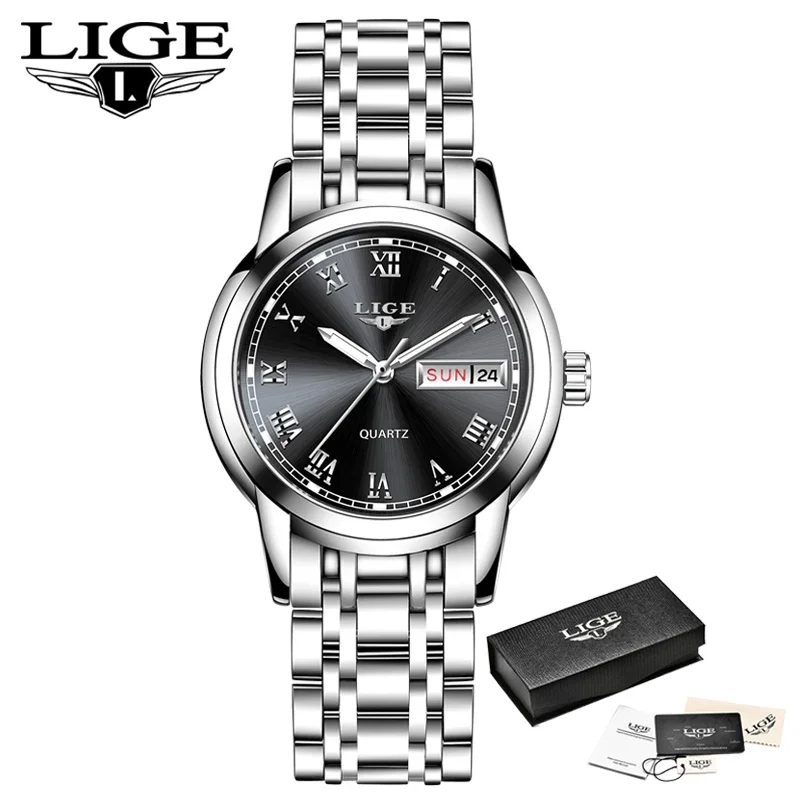 LIGE Brand Luxury Women Watches Fashion Lady Stainless Steel Band Calendar Casual Quartz Watch for Women Waterproof Bracelet New