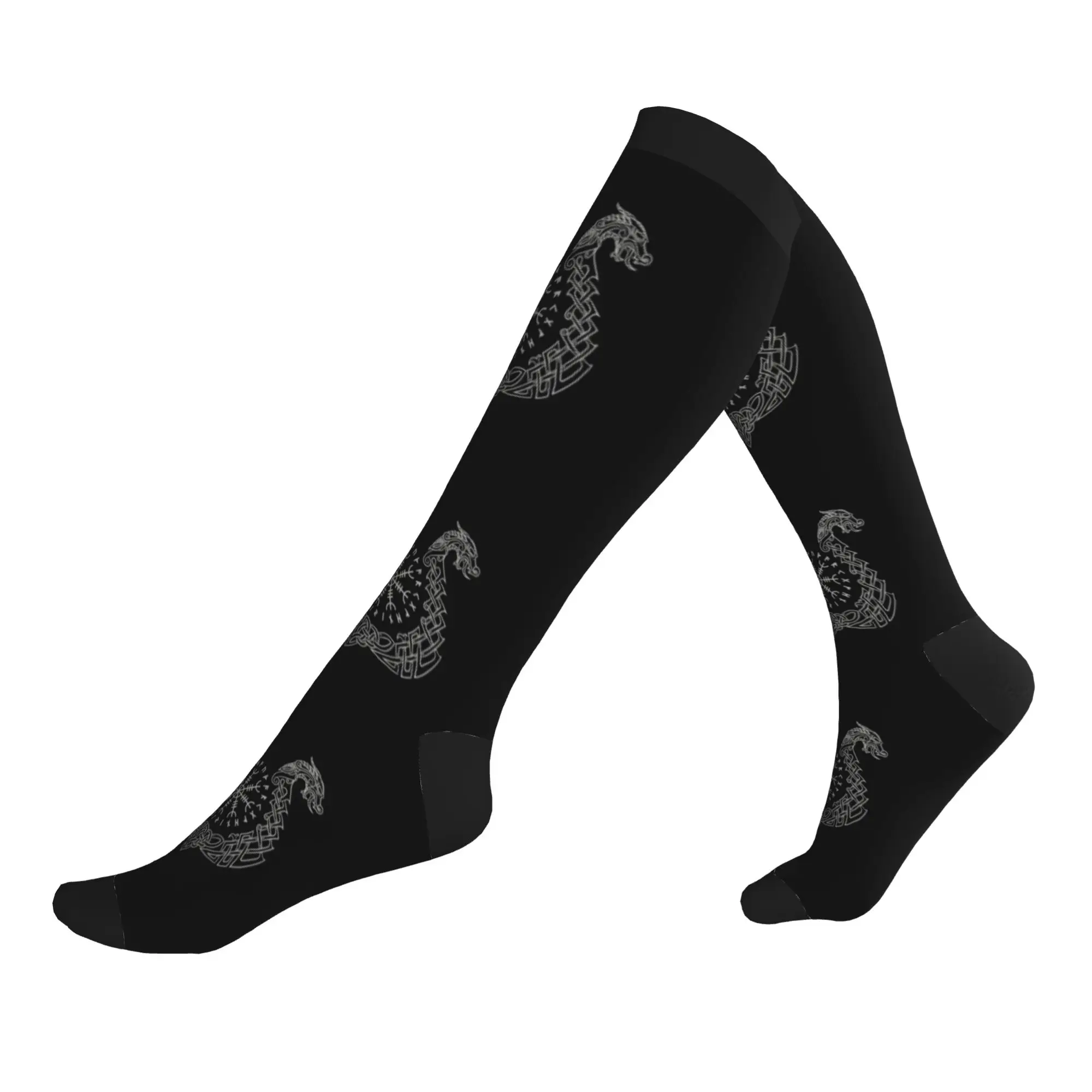 Viking Helm of Awe Chaussettes de compression sportives pour hommes et femmes, chaussettes unisexes amusantes à imprimé 3D, chaussettes à motif boussole nordique