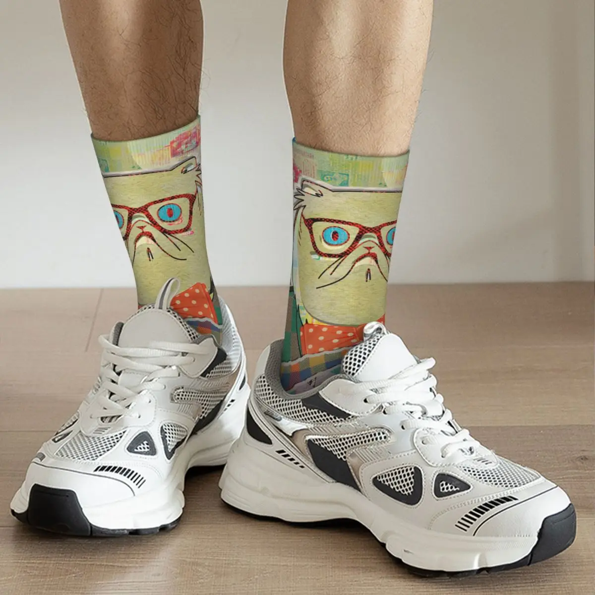 Hipster Cat Mixed Media Digital Art Collage Adult Socks Unisex socks,men Socks women Socks