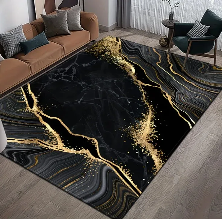 1pc Black and White Marble Pattern Rug with Modern Aesthetic Simple Line Outline Pattern Abstract Floor Mat Ins