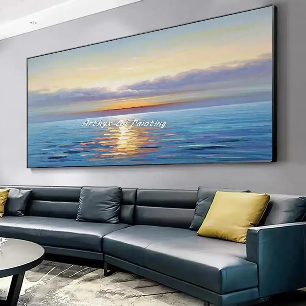 Arthyx Handpainted Landscape Oil Painting on Canvas  Modern Abstract Sea Scenery Wall Art for Living Room Home Decoration  Uniqu