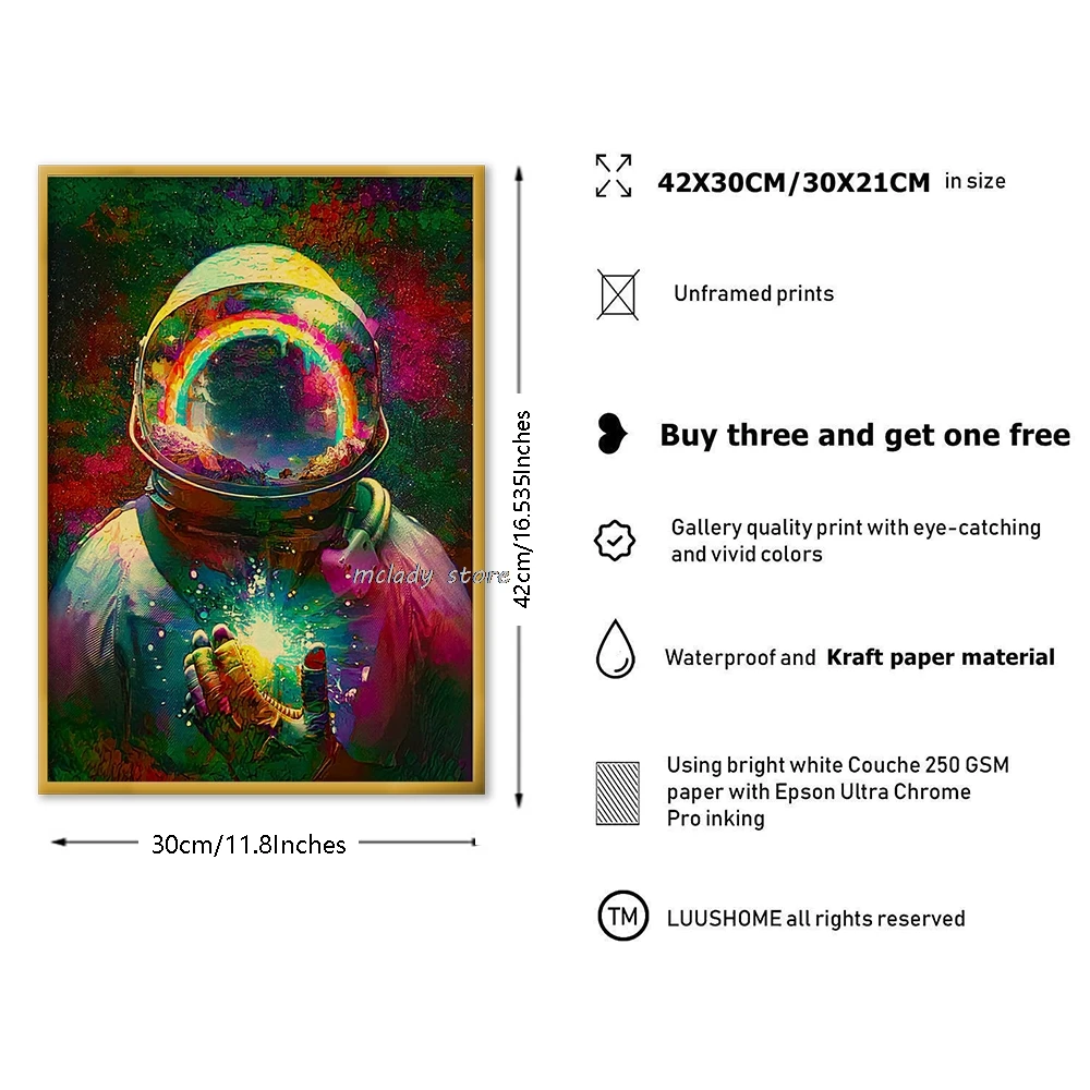 Astronaut Astronaut Poster Outer Space Blacklight Neon Stree Retro Kraft Poster Room Home Studio Decorative Art Wall Painting