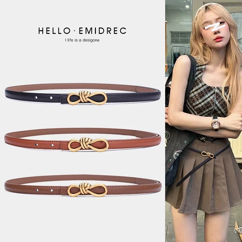 

2024 New Retro Gold Designer Belt Genuine Leather Women Fashion Belt Knot Buckle Waistband Cummerbund For Dress Jeans