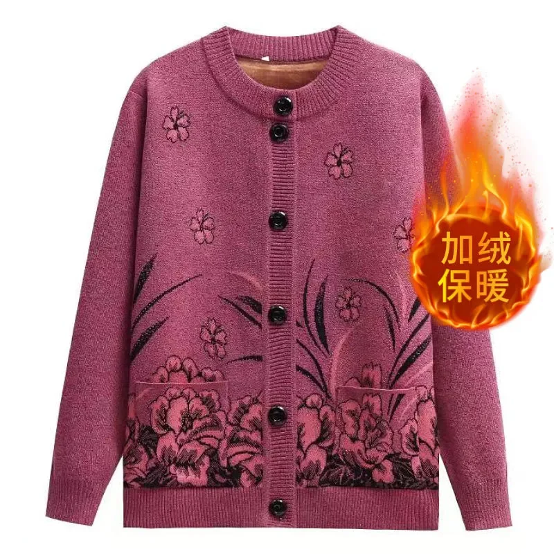 Velvet Mother's Sweater Coat Autumn and Winter Warm Upscale Thickened Cardigan Mink Fleece Outer Wear Grandma's Fashionable Top