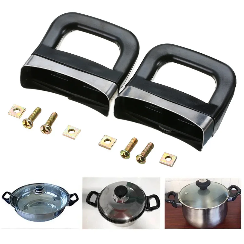 2 Teile/satz Metall Topf Ohren Ersatz Hohe Wärme Widerstand Topf Seite Griff Kochgeschirr Teile Für Druck Pan Dampfer Griffe Schwarz